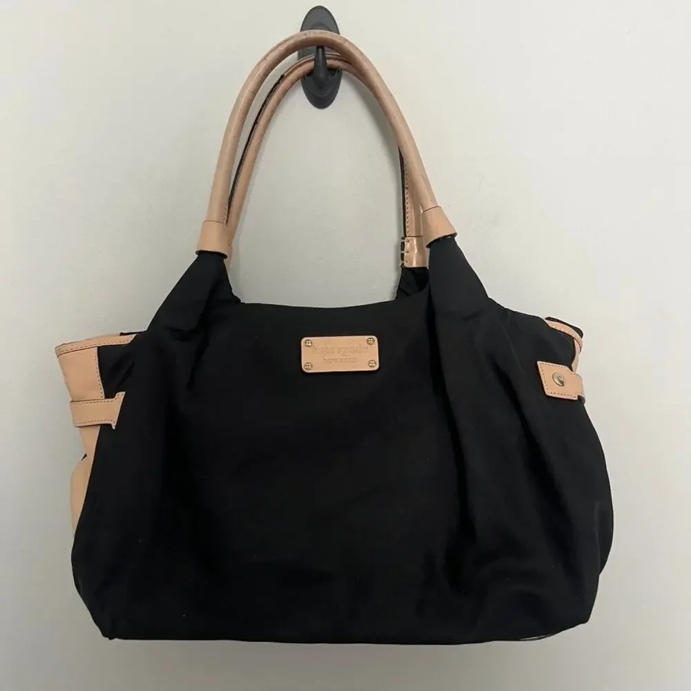 KATE SPADE STEVIE BLACK NYLON AND LEATHER SATCHEL